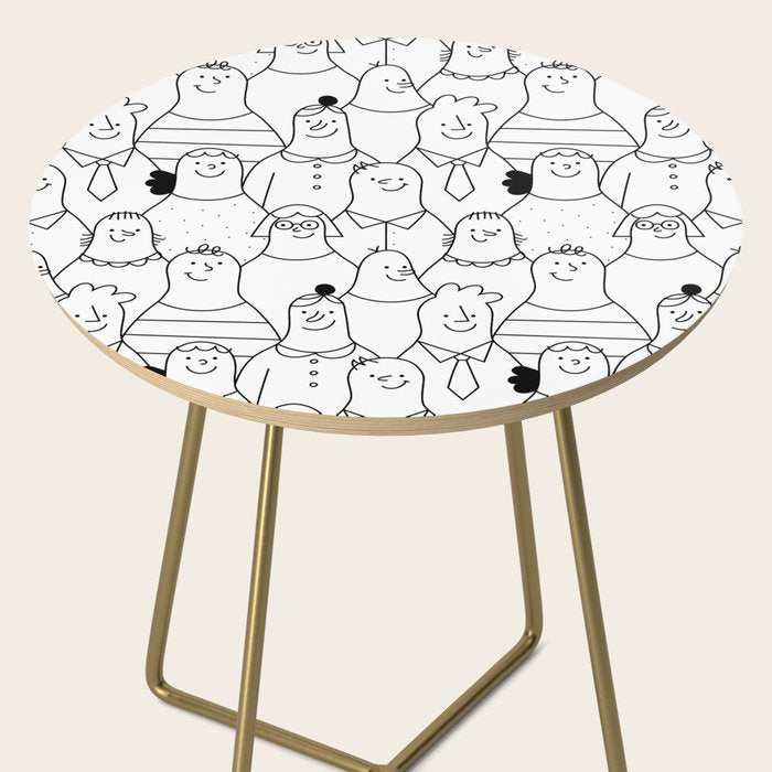 Funny diverse people crowd cartoon pattern Side Table Gallery Image 2