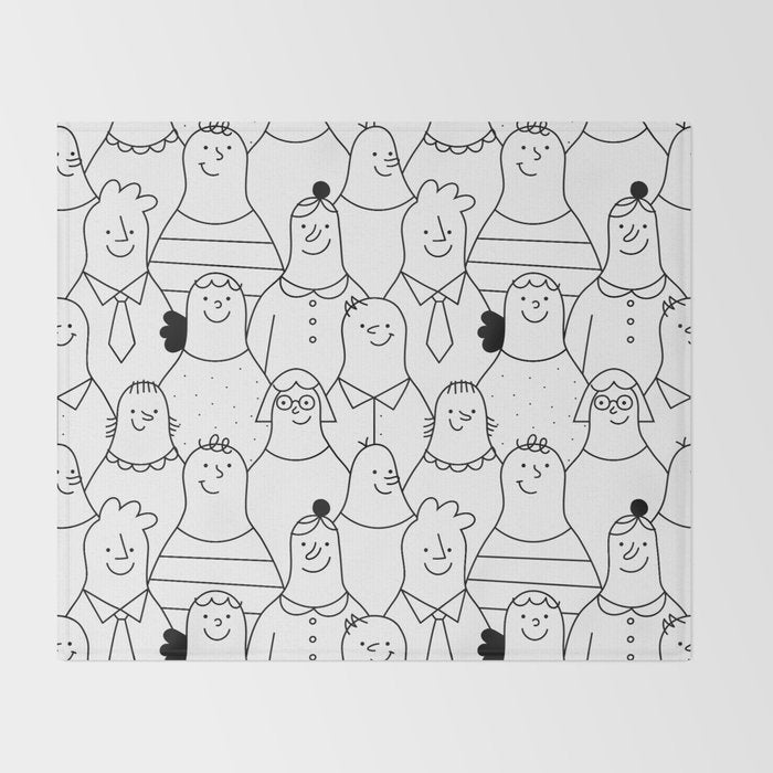 Funny diverse people crowd cartoon pattern Throw Blanket Gallery Image 2