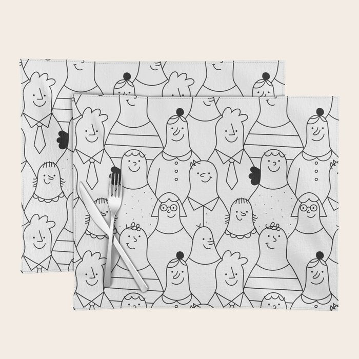 Funny diverse people crowd cartoon pattern Placemat Gallery Image 1