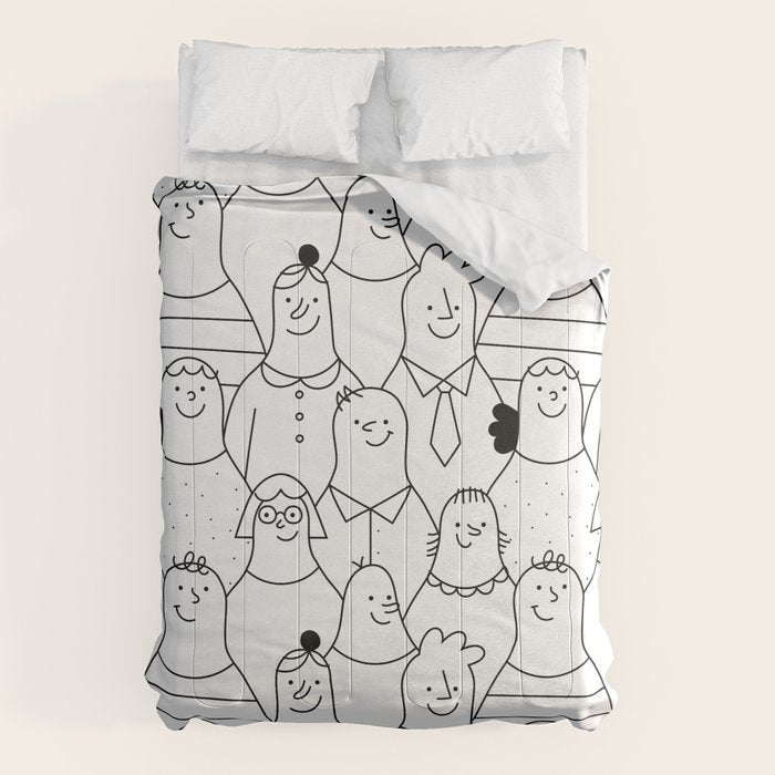 Funny diverse people crowd cartoon pattern Comforter Gallery Image 6