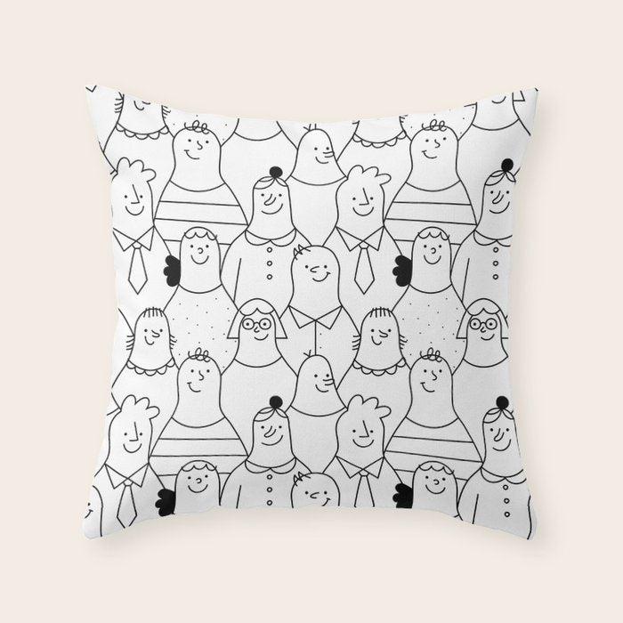 Funny diverse people crowd cartoon pattern Throw Pillow Gallery Image 6