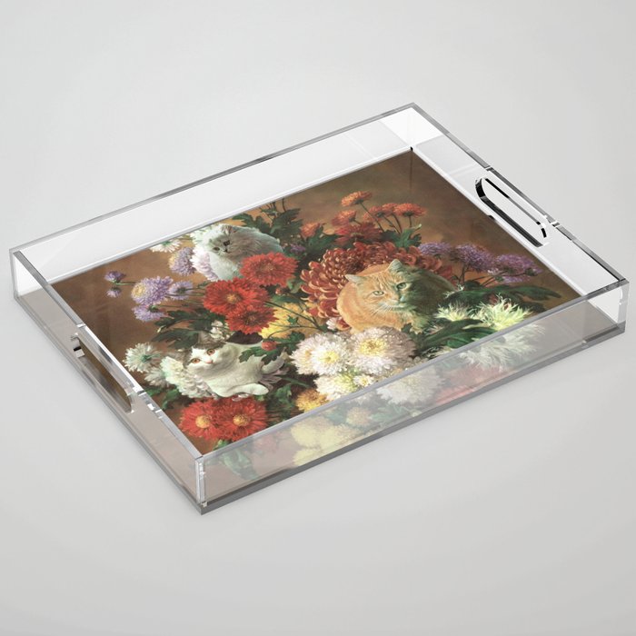Flower Cats - Botanical cat arrangement Acrylic Tray Gallery Image 1