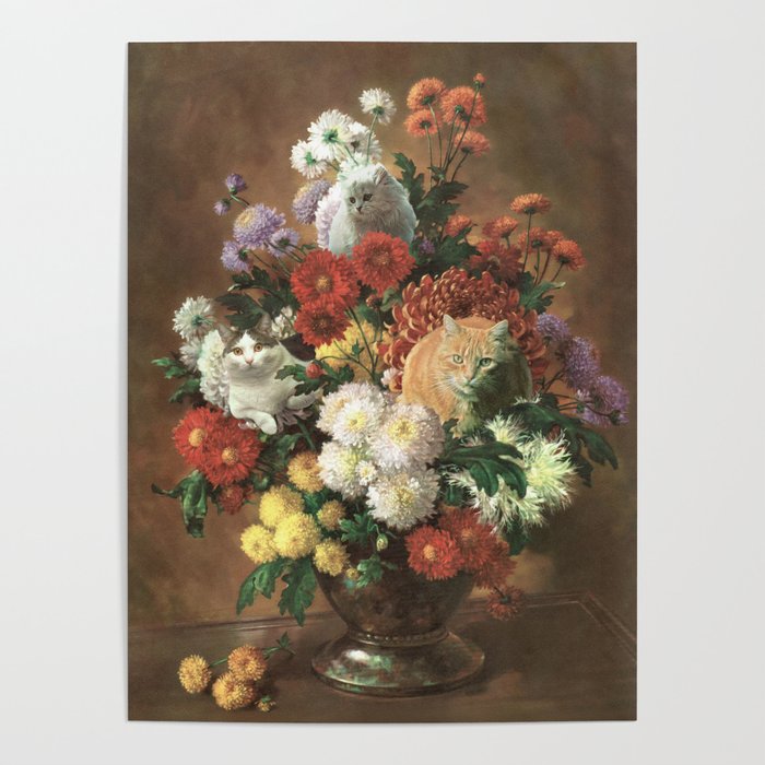 Flower Cats - Botanical cat arrangement Poster Gallery Image 4
