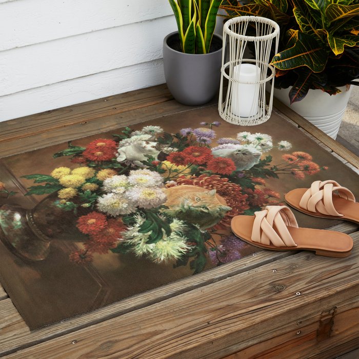 Flower Cats - Botanical cat arrangement Outdoor Rug Gallery Image 2