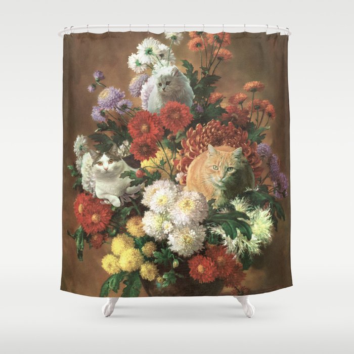 Flower Cats - Botanical cat arrangement Shower Curtain Gallery Image 1