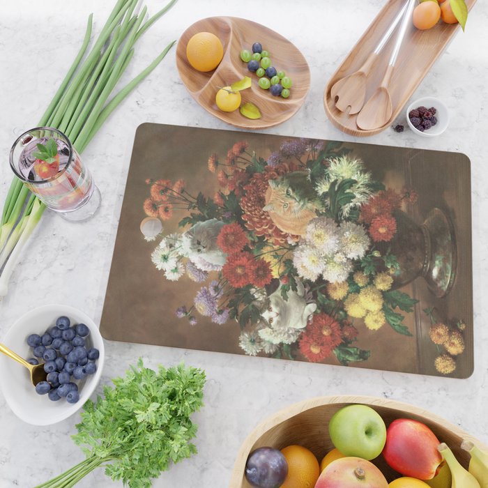 Flower Cats - Botanical cat arrangement Cutting Board Gallery Image 2