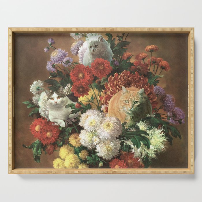 Flower Cats - Botanical cat arrangement Serving Tray Gallery Image 1