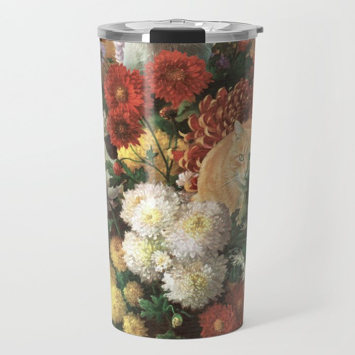 Flower Cats - Botanical cat arrangement Travel Mug Gallery Image 1