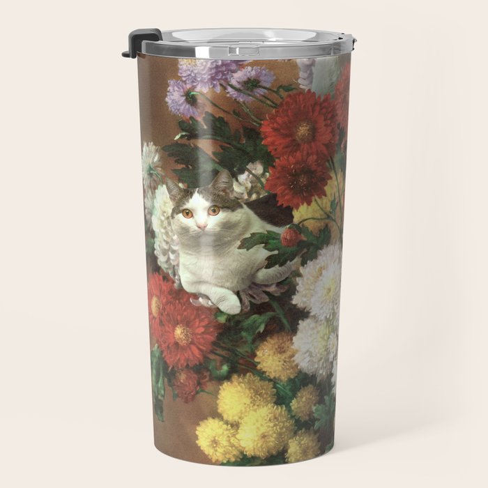 Flower Cats - Botanical cat arrangement Travel Mug Gallery Image 3