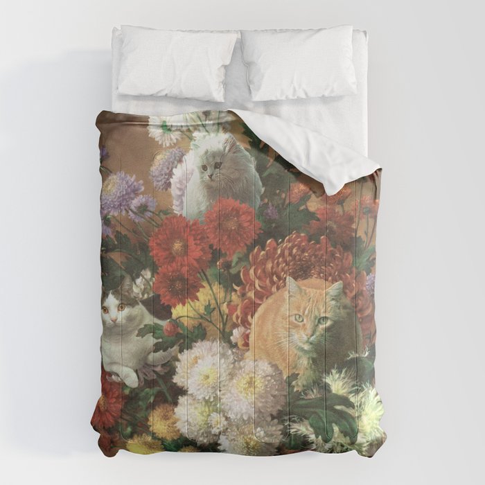 Flower Cats - Botanical cat arrangement Comforter Gallery Image 6