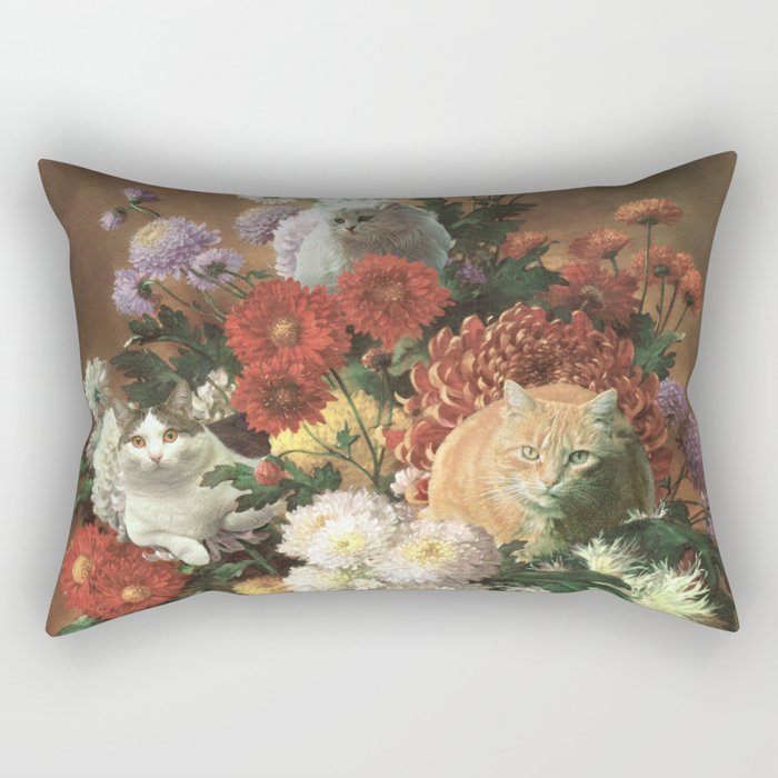 Flower Cats - Botanical cat arrangement Rectangular Pillow Gallery Image 2