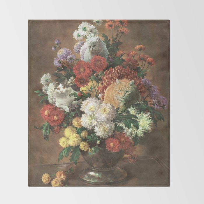 Flower Cats - Botanical cat arrangement Throw Blanket Gallery Image 2