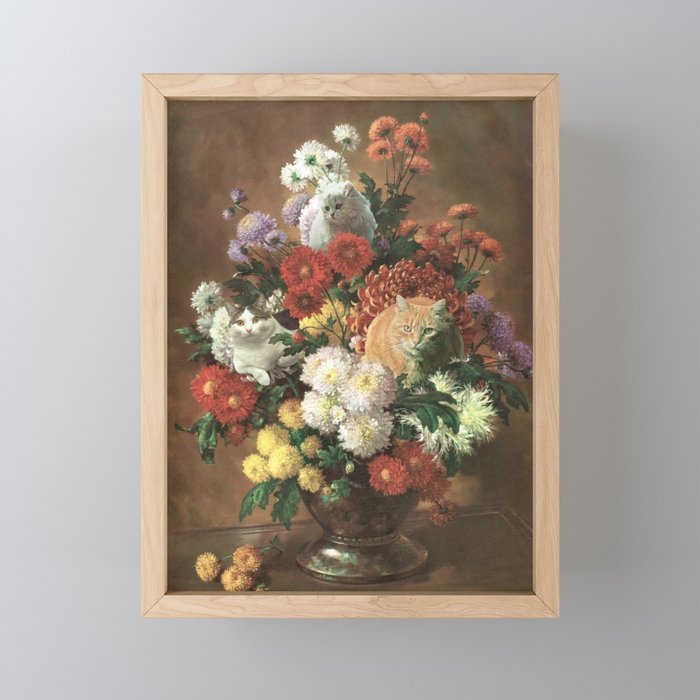 Flower Cats - Botanical cat arrangement Mini Art Print Gallery Image 1