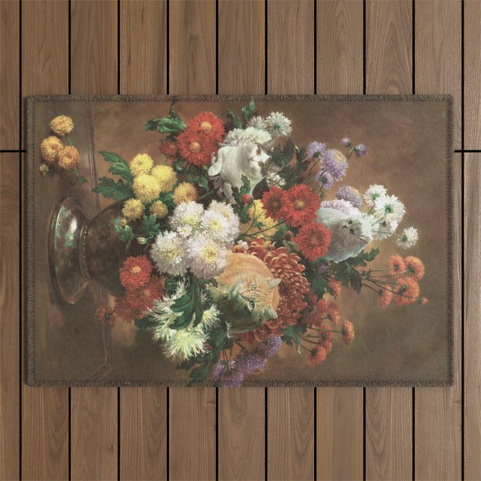 Flower Cats - Botanical cat arrangement Outdoor Rug Gallery Image 1