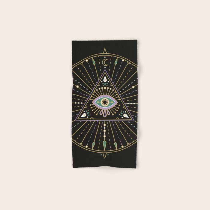 Evil Eye Mandala - Black Bath Towel Gallery Image 1