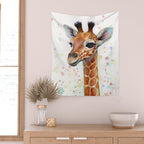 Giraffe Baby Watercolor Wall Tapestry Gallery Image 2
