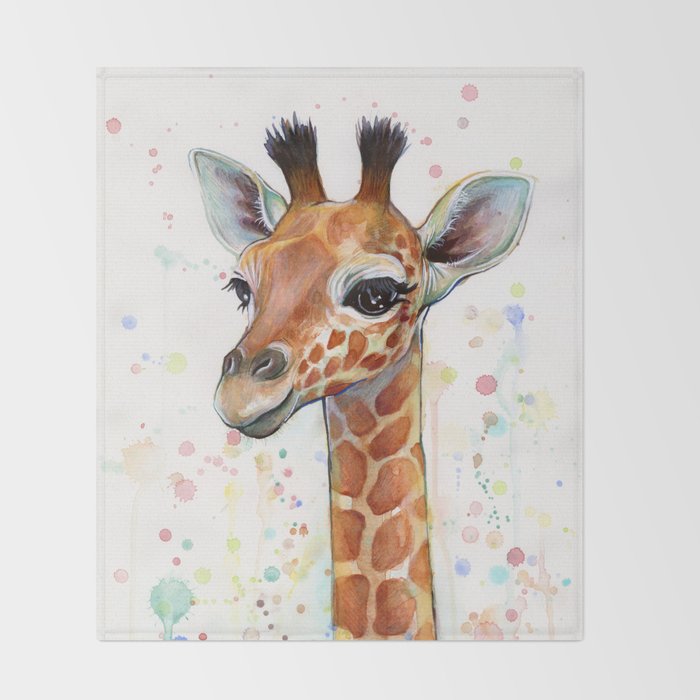 Giraffe Baby Watercolor Throw Blanket Gallery Image 2