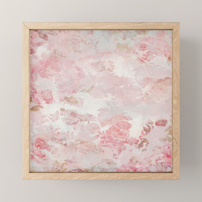 Vintage Floral Rose Roses painterly pattern in pink Mini Art Print Gallery Image 1