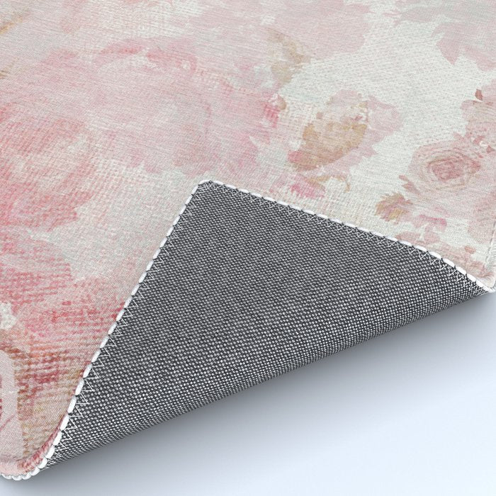 Vintage Floral Rose Roses painterly pattern in pink Rug Gallery Image 4