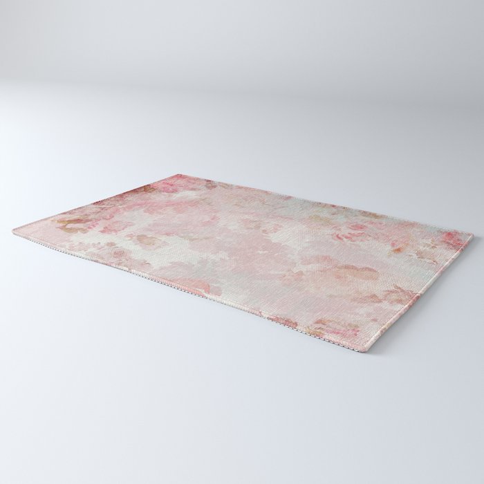 Vintage Floral Rose Roses painterly pattern in pink Rug Gallery Image 3