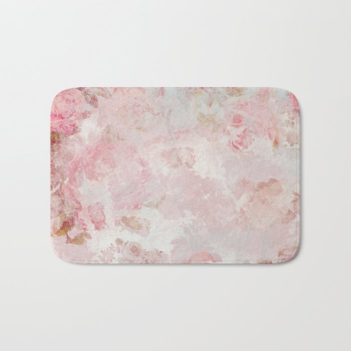 Vintage Floral Rose Roses painterly pattern in pink Bath Mat Gallery Image 1