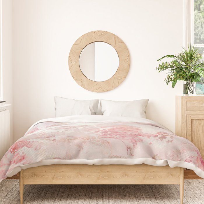 Vintage Floral Rose Roses painterly pattern in pink Duvet Cover Gallery Image 3