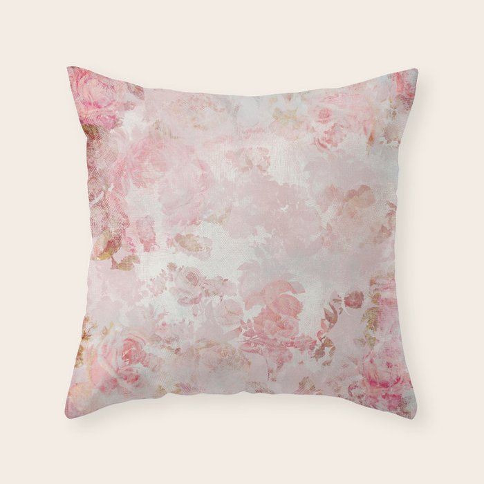 Vintage Floral Rose Roses painterly pattern in pink Throw Pillow Gallery Image 6