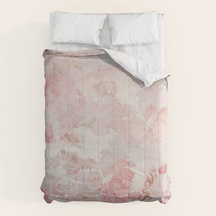 Vintage Floral Rose Roses painterly pattern in pink Comforter Gallery Image 6