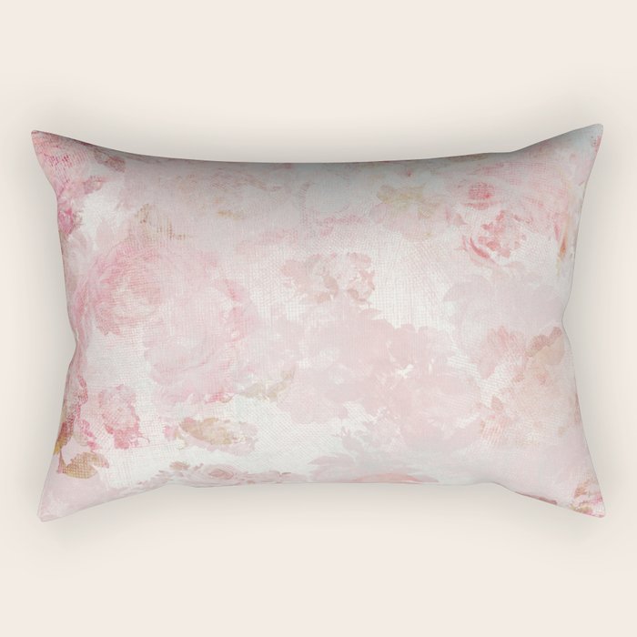 Vintage Floral Rose Roses painterly pattern in pink Rectangular Pillow Gallery Image 2