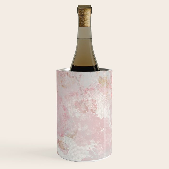 Vintage Floral Rose Roses painterly pattern in pink Wine Chiller Gallery Image 1