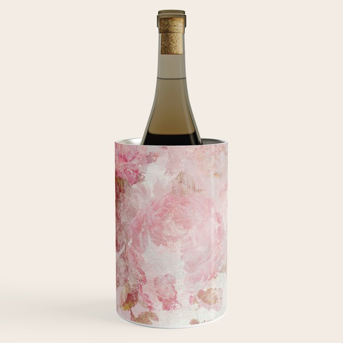 Vintage Floral Rose Roses painterly pattern in pink Wine Chiller Gallery Image 2