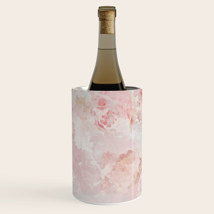 Vintage Floral Rose Roses painterly pattern in pink Wine Chiller Gallery Image 3