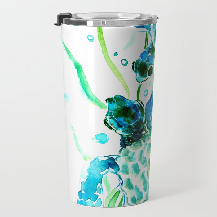 Sea Turtles, Turquoise blue Design Travel Mug Gallery Image 3