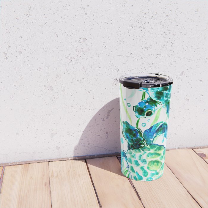 Sea Turtles, Turquoise blue Design Travel Mug Gallery Image 4