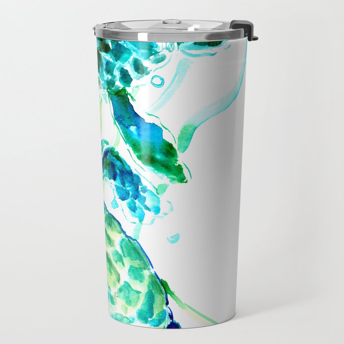 Sea Turtles, Turquoise blue Design Travel Mug Gallery Image 2