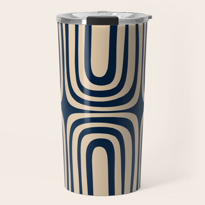 Midcentury Modern Confaab Abstract Pattern in Mid Mod Navy Blue and Beige Travel Mug Gallery Image 1