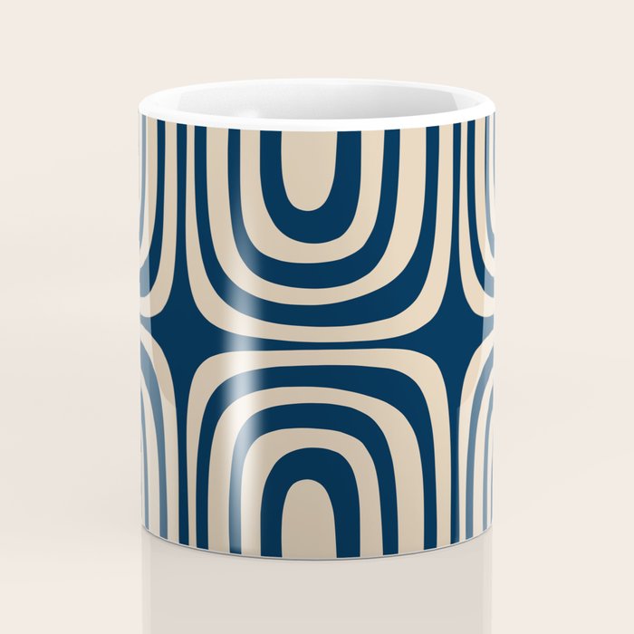 Midcentury Modern Confaab Abstract Pattern in Mid Mod Navy Blue and Beige Coffee Mug Gallery Image 4