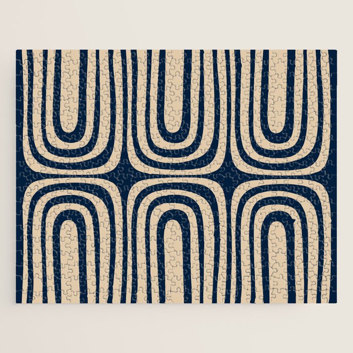 Midcentury Modern Confaab Abstract Pattern in Mid Mod Navy Blue and Beige Jigsaw Puzzle Gallery Image 1