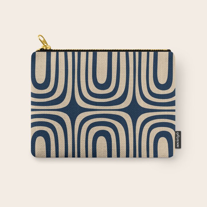 Midcentury Modern Confaab Abstract Pattern in Mid Mod Navy Blue and Beige Carry All Pouch Gallery Image 1