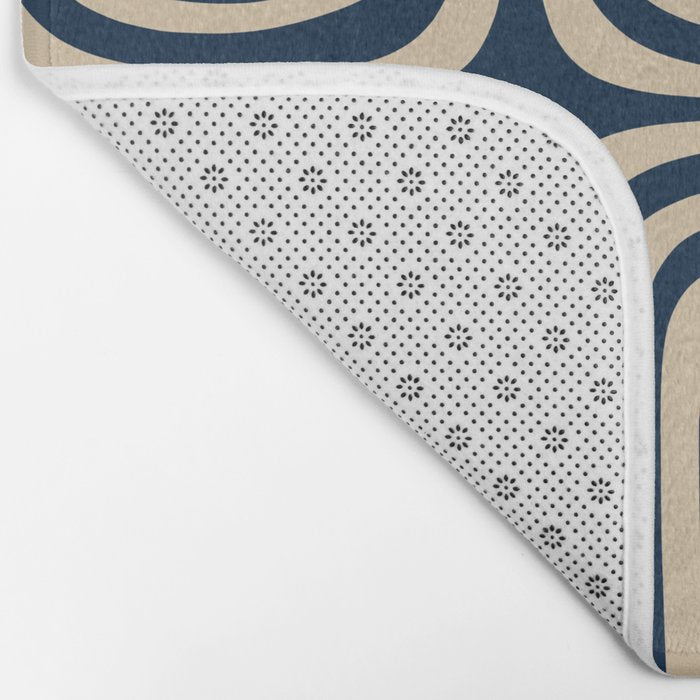 Midcentury Modern Confaab Abstract Pattern in Mid Mod Navy Blue and Beige Bath Mat Gallery Image 2