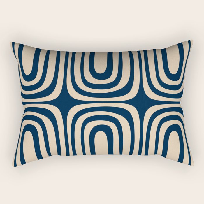 Midcentury Modern Confaab Abstract Pattern in Mid Mod Navy Blue and Beige Rectangular Pillow Gallery Image 1