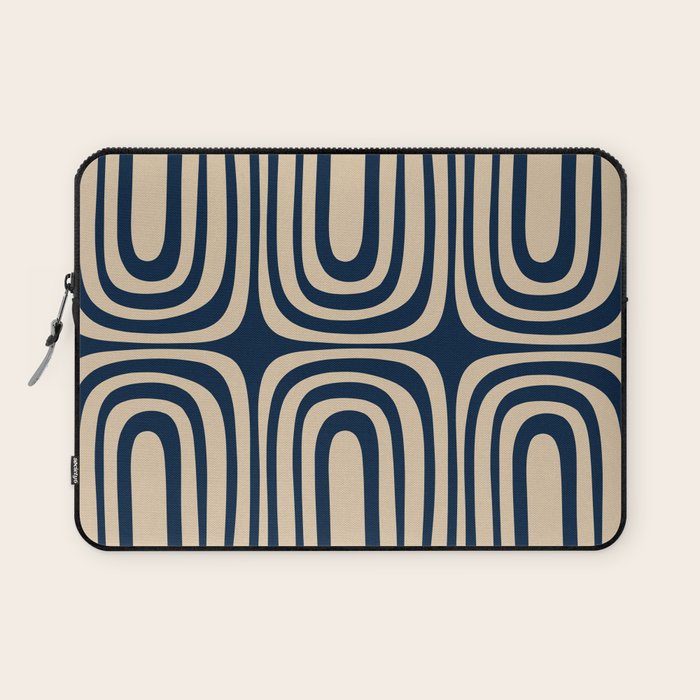 Midcentury Modern Confaab Abstract Pattern in Mid Mod Navy Blue and Beige Laptop Sleeve Gallery Image 1