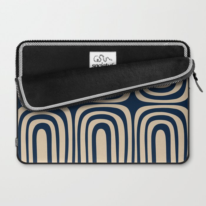 Midcentury Modern Confaab Abstract Pattern in Mid Mod Navy Blue and Beige Laptop Sleeve Gallery Image 2