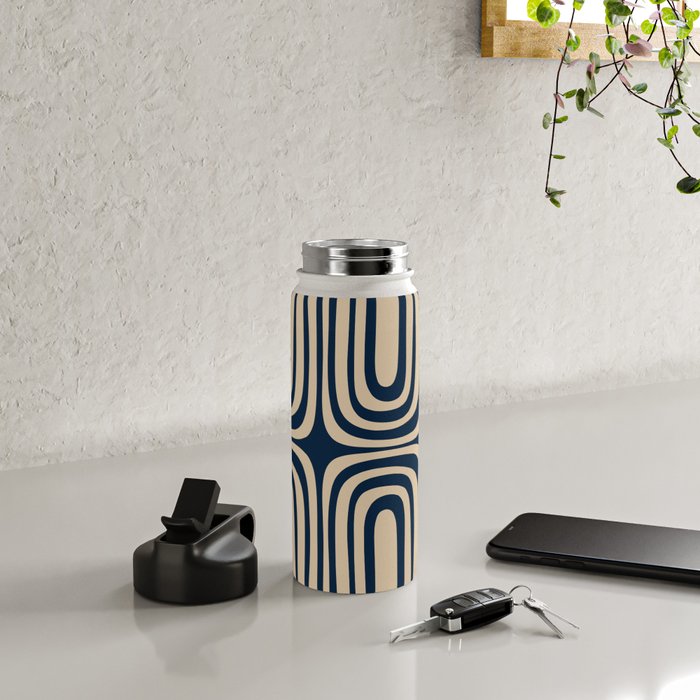 Midcentury Modern Confaab Abstract Pattern in Mid Mod Navy Blue and Beige Water Bottle Gallery Image 4