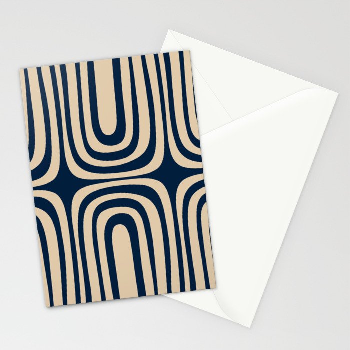 Midcentury Modern Confaab Abstract Pattern in Mid Mod Navy Blue and Beige Stationery Card Gallery Image 2