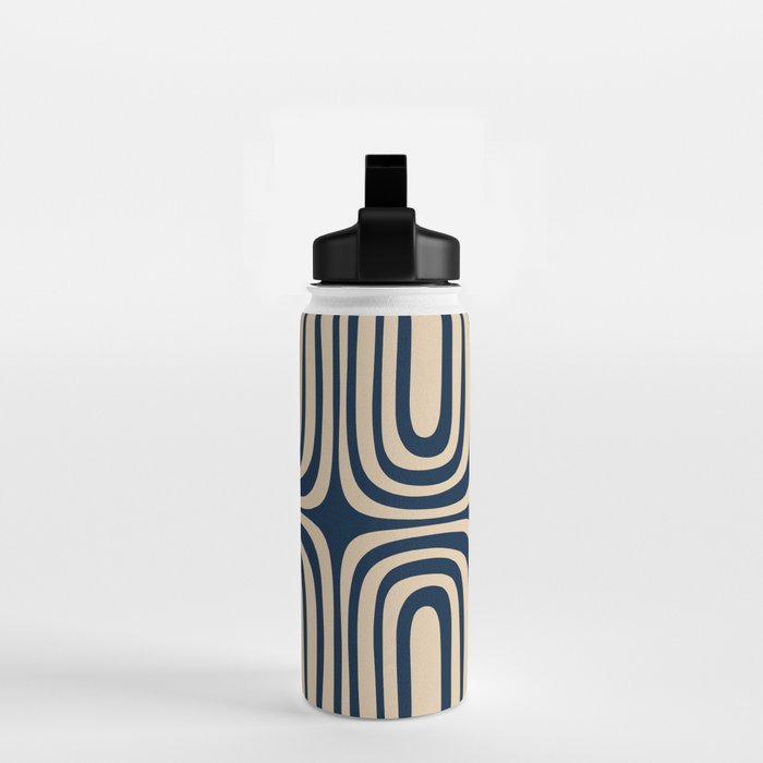 Midcentury Modern Confaab Abstract Pattern in Mid Mod Navy Blue and Beige Water Bottle Gallery Image 2
