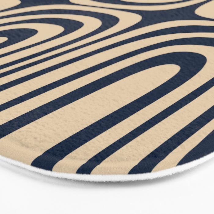 Midcentury Modern Confaab Abstract Pattern in Mid Mod Navy Blue and Beige Bath Mat Gallery Image 3