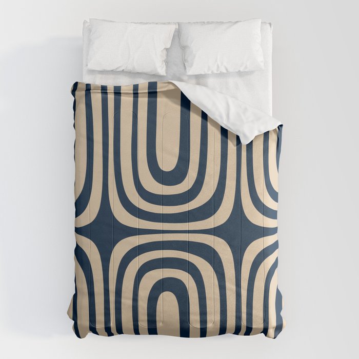 Midcentury Modern Confaab Abstract Pattern in Mid Mod Navy Blue and Beige Comforter Gallery Image 6