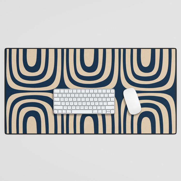 Midcentury Modern Confaab Abstract Pattern in Mid Mod Navy Blue and Beige Desk Mat Gallery Image 1