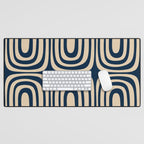 Midcentury Modern Confaab Abstract Pattern in Mid Mod Navy Blue and Beige Desk Mat Gallery Image 1